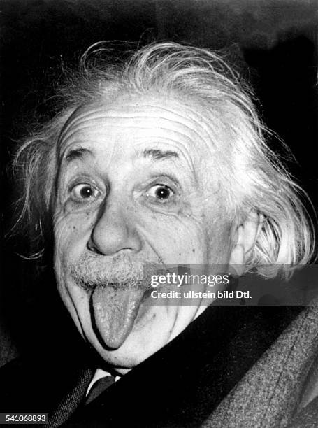 Portrait of physicist Albert Einstein sticking his tongue out - 1951