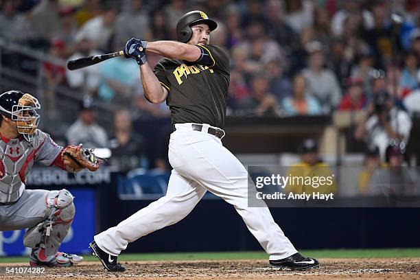 Brett Wallace of the San Diego Padres hits during the game against the Washington Nationals at PETCO Park on June 17, 2016 in San Diego, California.