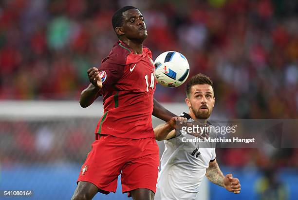 William Carvalho of Portugal controls the ball on his chest during the UEFA EURO 2016 Group F match between Portugal and Austria at Parc des Princes...