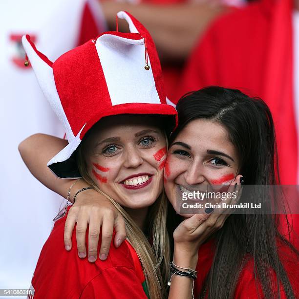 Austria fans look on during the UEFA Euro 2016 Group F match between the Portugal and Austria at Parc des Princes on June 18, 2016 in Paris, France.
