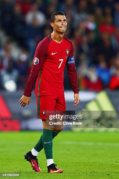 Cristiano Ronaldo of Portugal looks frustrated during the UEFA EURO 2016 Group F match between Portugal and Austria at Parc des Princes on June 18,...