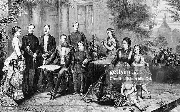 Deutscher Kaiser und König von Preussen-1888- im Kreise seiner Familie :Charlotte, Erbprinzessin von Meiningen, Erbprinz von Meiningen, Prinz...