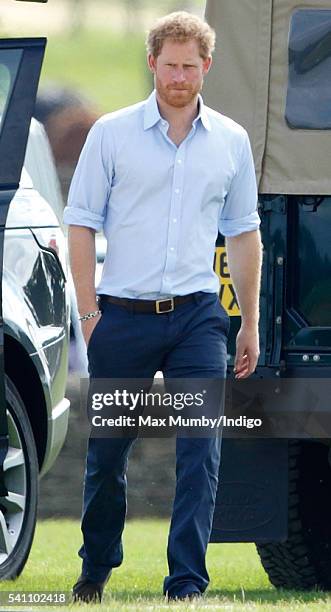 Prince Harry watches Prince William, Duke of Cambridge play in the Maserati Royal Charity Polo Trophy Match on June 18, 2016 in Tetbury, England.