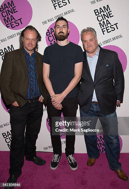 Actor Larry Fessenden, Filmmaker Ti West, and Tommy Nohilly attend the BAMcinemaFest 2016 "In A Valley Of Violence" premiere at BAM Harvey Theater on...