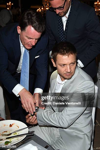 Jeremy Renner and Alain Zimmermann attend Baume & Mercier - 62 Taormina Film Fest Gala Dinner on June 18, 2016 in Taormina, Italy.