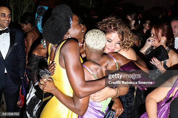 Danai Gurira, Cynthia Erivo, and Liesl Tommy embrace at the official Tony Awards afterparty at the Plaza Hotel in New York, NY on June 12, 2016.