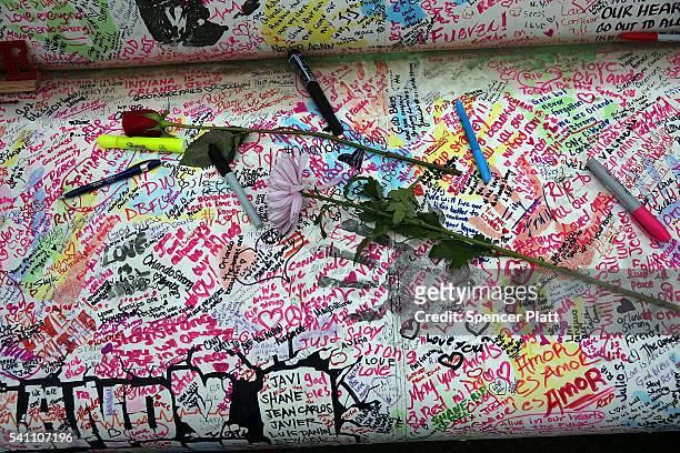 Messages are written on a couch at a memorial down the road from the Pulse nightclub on June 18, 2016 in Orlando, Florida. In what is being called...