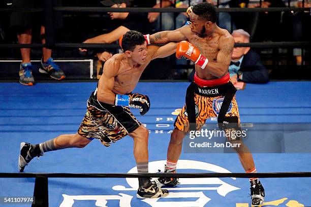 Juan Carlos Payano fights Rau'shee Warren during the WBA Bantamweight Title Attraction bout at UIC Pavilion on June 18, 2016 in Chicago, Illinois.