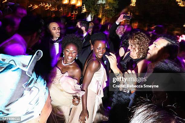 Zainab Jah, Lupita Nyong'o, and Liesl Tommy at the Hamilton afterparty for the Tony Awards at Tavern on the Green in New York, NY on June 13, 2016.