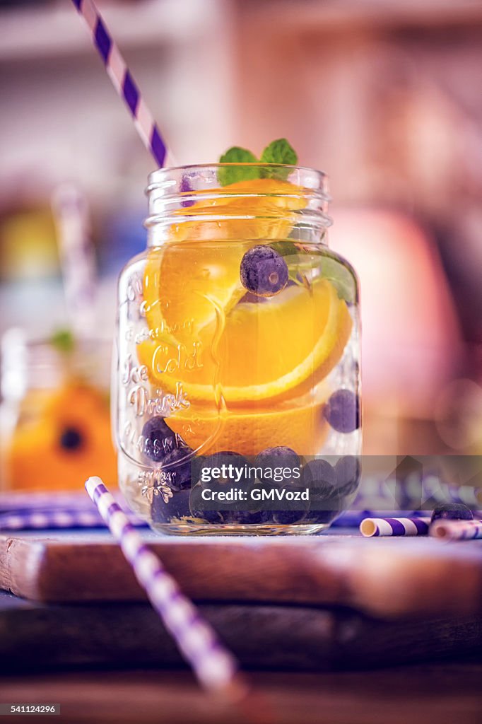 Infused Water with Fresh Blueberries and Oranges