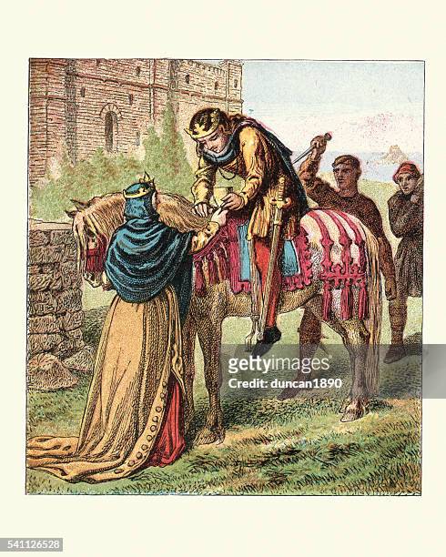 ilustraciones, imágenes clip art, dibujos animados e iconos de stock de elfrida reina y el asesinato de rey edward el martirio - puñalada por la espalda