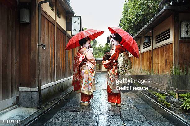 maiko girls - geisha in training stock pictures, royalty-free photos & images