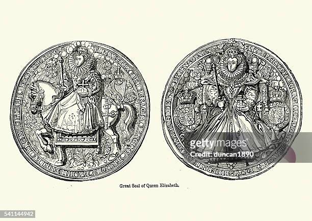 great seal of queen elizabeth i - elizabeth i of england stock illustrations