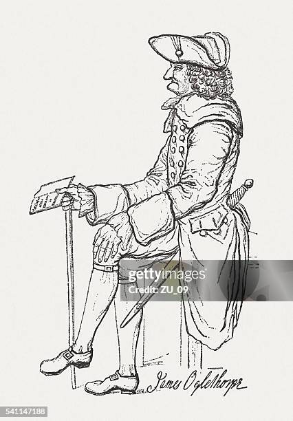 stockillustraties, clipart, cartoons en iconen met james edward oglethorpe (1696-1785), founder of georgia, published in 1884 - gouverneur generaal