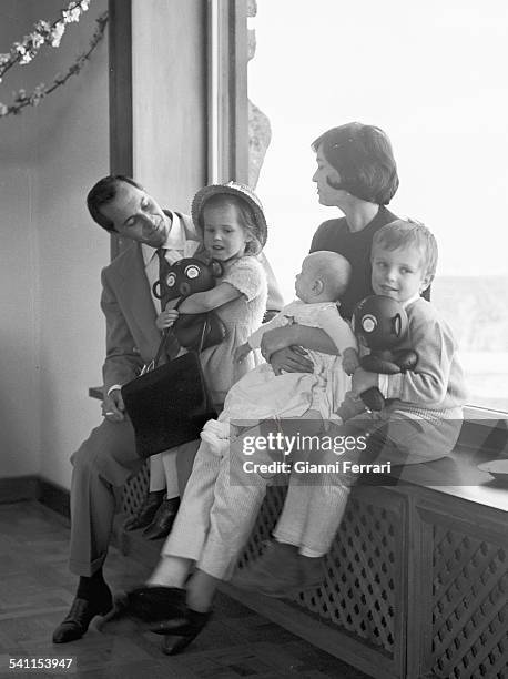 The Spanish bullfighter Luis Miguel Dominquin with his family: Lucia, his wife Italian actress Lucia Bose, Paola and Miguel at his home in Somosaguas...