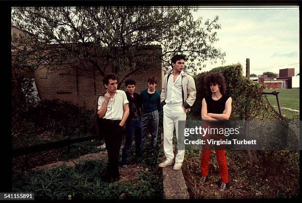 Another Pretty Face, group portrait, Edinburgh, Scotland, United Kingdom, 23 October 1981. Mike Scott is on far right.