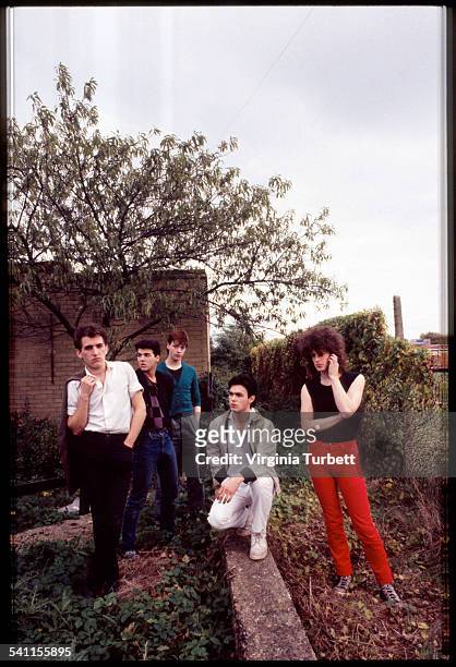 Another Pretty Face, group portrait, Edinburgh, Scotland, United Kingdom, 23 October 1981. Mike Scott is on far right.