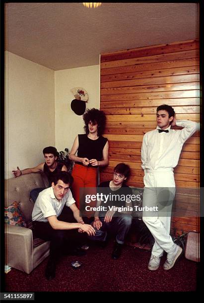 Another Pretty Face, group portrait, Edinburgh, Scotland, United Kingdom, 23 October 1981. Mike Scott is in centre.