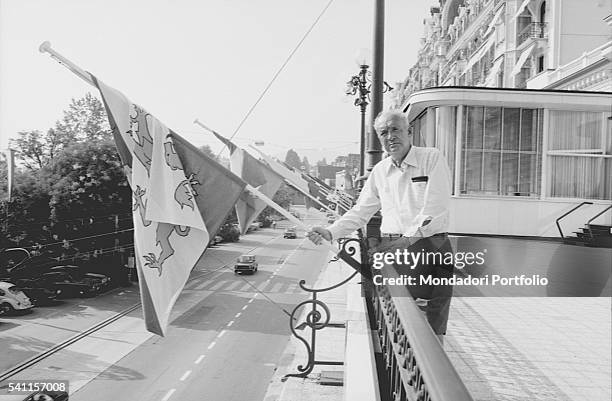 Russian-American writer Vladimir Nabokov posing on the terrace of Montreux Palace Hotel, where he is staying. Montreux , 1973