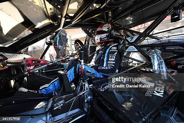Todd Kelly driver of the Carsales Racing Nissan Altima during the V8 Supercars Darwin Triple Crown at Hidden Valley Raceway on June 19, 2016 in...
