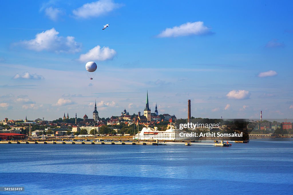 Tallinn port and old town landscpae, Estonia