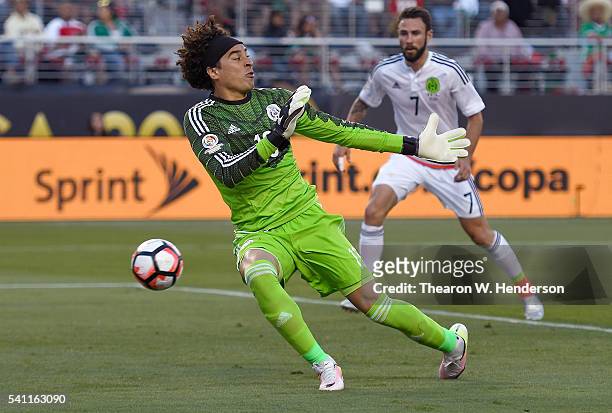 Goal keeper Jesus Corona of Mexico lets the ball get by him for a goal scored by Eduardo Vargas of Chile during the 2016 Copa America Centenario...