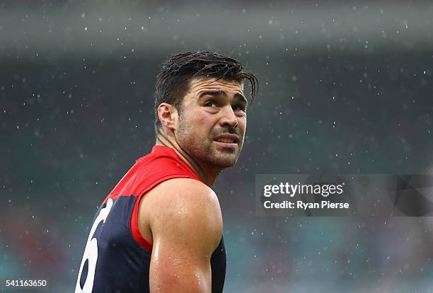 Chris Dawes of the Demons looks on during the round 13 AFL match between the Sydney Swans and the Melbourne Demons at Sydney Cricket Ground on June...
