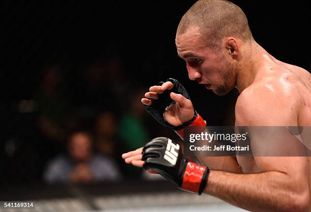 Rory MacDonald of Canada circles Stephen Thompson of the United States in their welterweight bout during the UFC Fight Night event inside the TD...