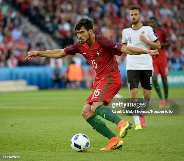 Andre Gomes in action for Portugal during the UEFA EURO 2016 Group F match between Portugal and Austria at Parc des Princes on June 18, 2016 in...