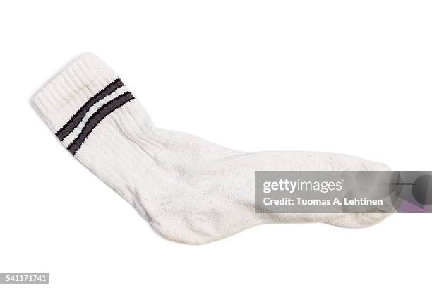 one white tennis sock isolated on white - socks fotografías e imágenes de stock