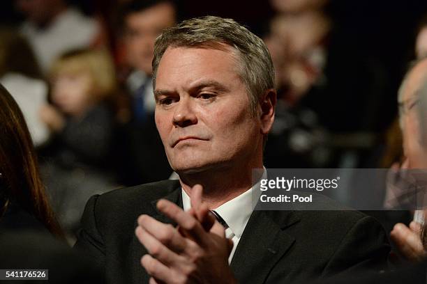 Labor national secretary George Wright listens to the Leader of the Opposition Bill Shorten at the Labor campaign launch at the Joan Sutherland...