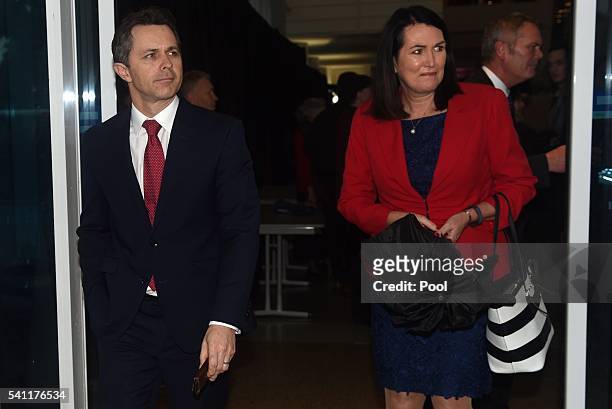 Shadow Minister for Communications Jason Clare and Senator Deborah O'Neill leave the Australian Labor Party 2016 federal election campaign launch at...