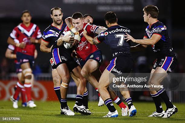 Shaun Kenny-Dowall of the Roosters on the charge during the round 15 NRL match between the New Zealand Warriors and the Sydney Roosters at Mt Smart...