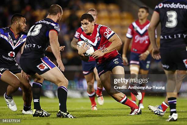 Christopher Smith of the Roosters on the charge during the round 15 NRL match between the New Zealand Warriors and the Sydney Roosters at Mt Smart...