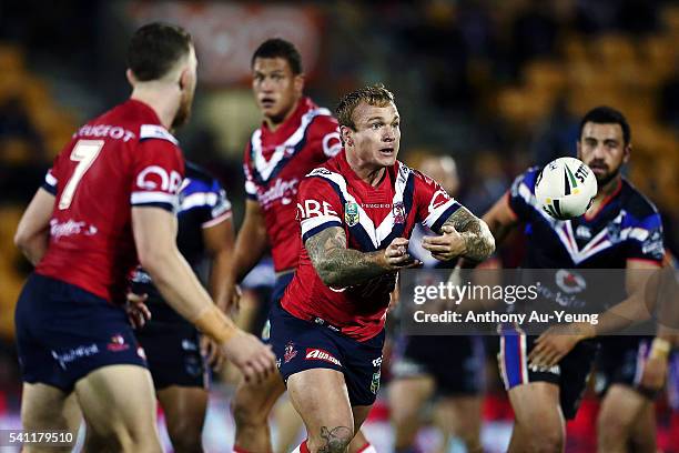 Jake Friend of the Roosters in action during the round 15 NRL match between the New Zealand Warriors and the Sydney Roosters at Mt Smart Stadium on...