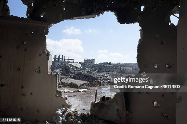 View of the destroyed town of Kobani, Syria.