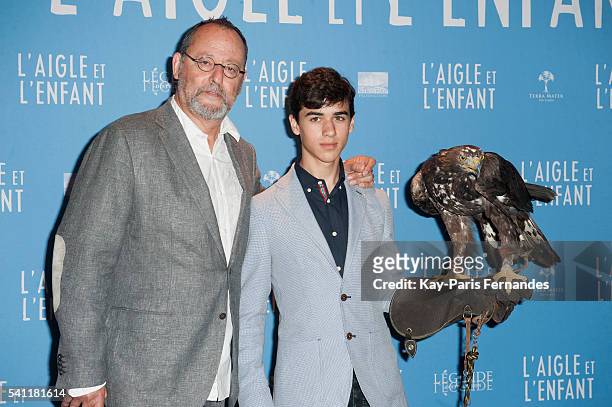 Jean Reno and Manuel Camacho attends the 'L Aigle et L Enfant' Photocall at the cinema Gaumont Capucines on June 19, 2016 in Paris, France.
