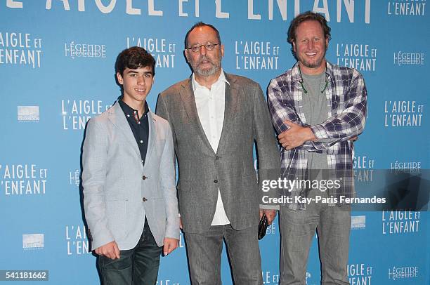 Manuel Camacho, Jean Reno and Gerardo Olivares attend the 'L Aigle et L Enfant' Photocall at the cinema Gaumont Capucines on June 19, 2016 in Paris,...