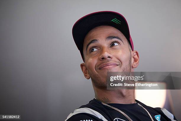 Lewis Hamilton of Great Britain and Mercedes GP in the Paddock during previews ahead of the European Formula One Grand Prix at Baku City Circuit on...