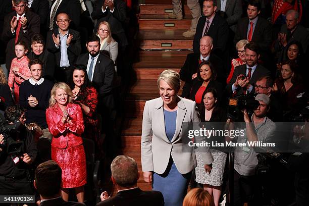 Deputy Leader of the Opposition Tanya Plibersek is welcomed on stage during the Australian Labor Party 2016 Federal Campaign Launch at the Joan...