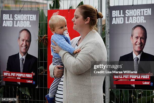 People arrive at the Australian Labor Party 2016 Federal Campaign Launch at the Joan Sutherland Performing Arts Centre on June 19, 2016 in Sydney,...