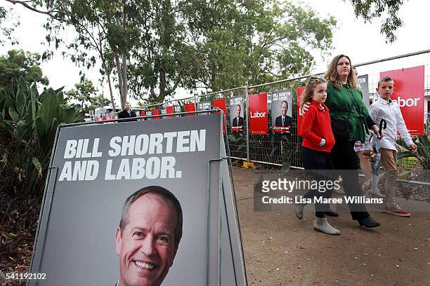 People arrive at the Australian Labor Party 2016 Federal Campaign Launch at the Joan Sutherland Performing Arts Centre on June 19, 2016 in Sydney,...
