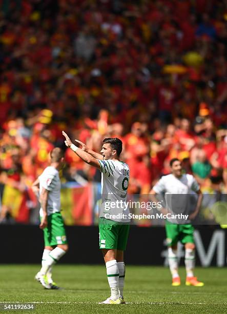 Bordeaux , France - 18 June 2016; Shane Long of Republic of Ireland reacts after conceeding a goal during the UEFA Euro 2016 Group E match between...