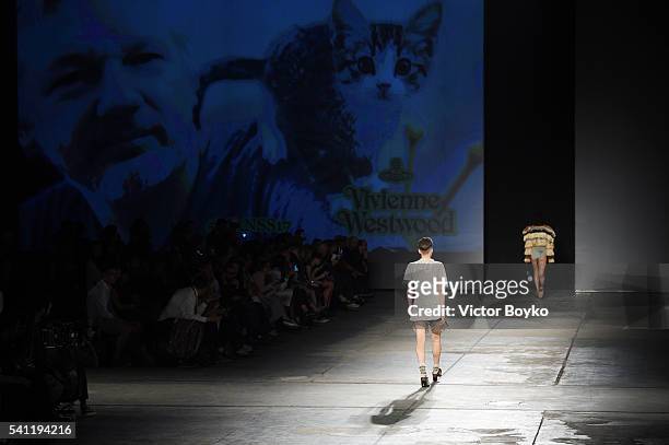 Models walk the runway at the Vivienne Westwood show during Milan Men's Fashion Week Spring/Summer 2017 on June 19, 2016 in Milan, Italy.