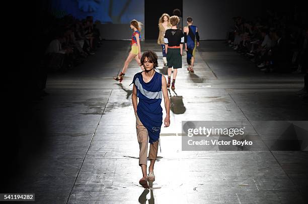 Models walk the runway at the Vivienne Westwood show during Milan Men's Fashion Week Spring/Summer 2017 on June 19, 2016 in Milan, Italy.