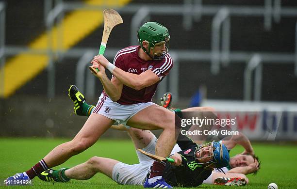 Portlaoise , Ireland - 19 June 2016; Niall Burke of Galway shoots to score his team's first goal past Offaly goalkeeper James Dempsey during the...