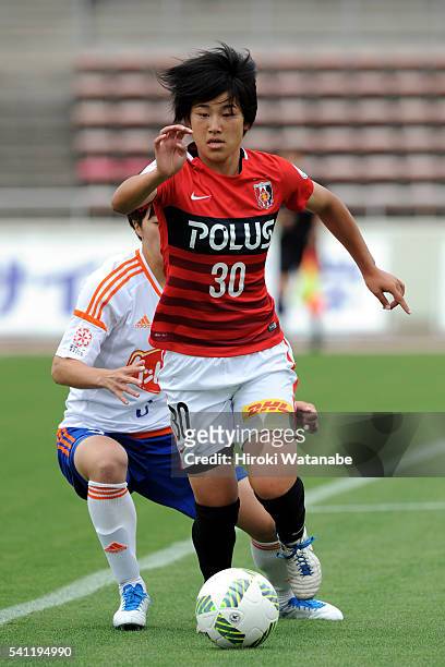 Hana Takahashi of Urawa Reds in action during the Nadeshiko League Cup Group B match between Urawa Red Diamonds Ladies and Albirex Niigata Ladies at...