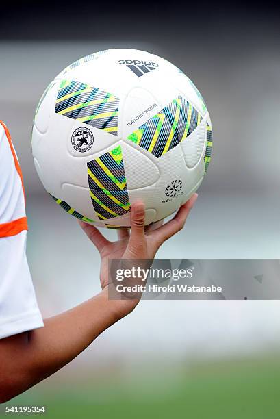 An Albirex Niigata player holds a match ball during the Nadeshiko League Cup Group B match between Urawa Red Diamonds Ladies and Albirex Niigata...