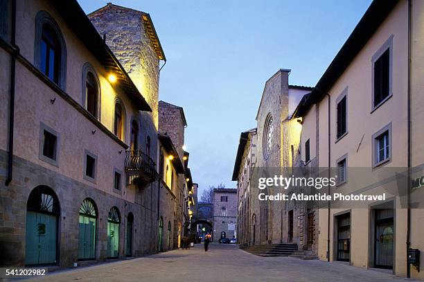 side street and church - sansepolcro stock pictures, royalty-free photos & images