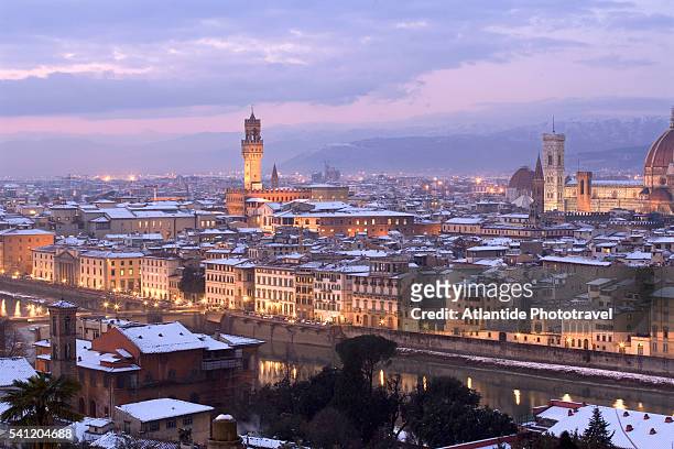florence with winter snowfall - florence stock pictures, royalty-free photos & images